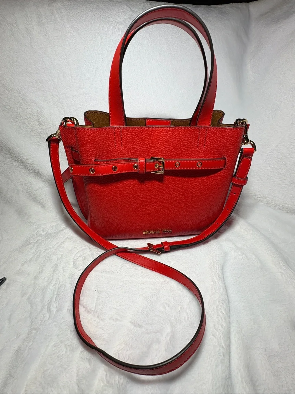 Michael Kors Red Leather Satchel with Belt Accent